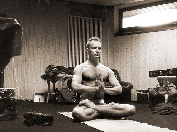 Sting doing yoga wearing nothing but briefs